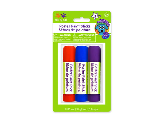 Krafty Kids Paint: Poster Paint Sticks Dry-Quick 3pc (10g ea) B) Red/Blu/Pur