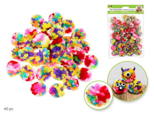Krafty Kids: 1" Yarn-Poms 40pc A) Color-Blend