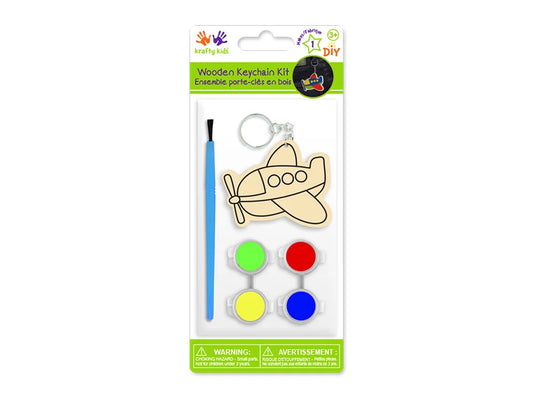 Krafty Kids Kit: DIY Wood Keychain Kit w/4 Paint Pots+Brush B) Plane