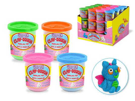 Krafty Kids: 5oz Glitter Clay-Dough Tubs 4-Color Asst PDQ Tropical Shimmers