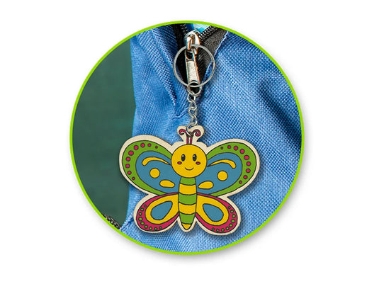 Krafty Kids Kit: DIY Wood Keychain Kit w/4 Paint Pots+Brush A) Butterfly
