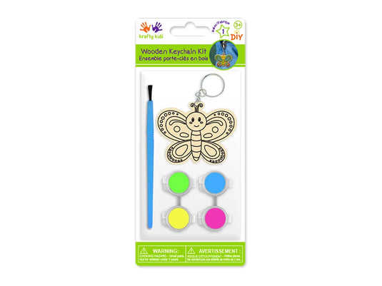 Krafty Kids Kit: DIY Wood Keychain Kit w/4 Paint Pots+Brush A) Butterfly