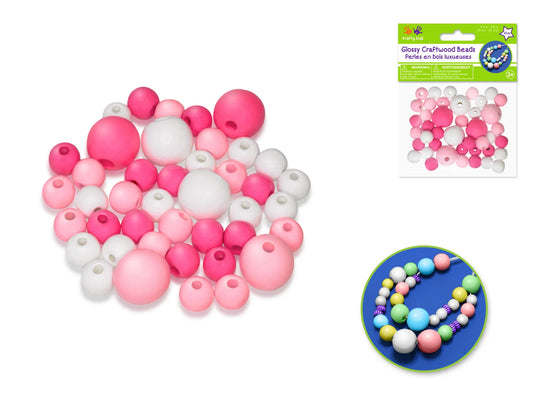 Craftwood: Glossy Round Beads Asst Color+Size 42pc B) Pink Medley