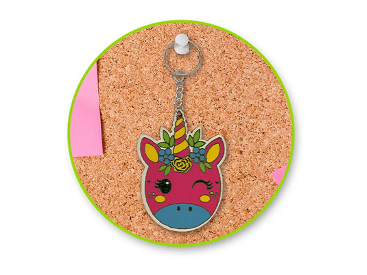 Krafty Kids Kit: DIY Wood Keychain Kit w/4 Paint Pots+Brush C) Unicorn