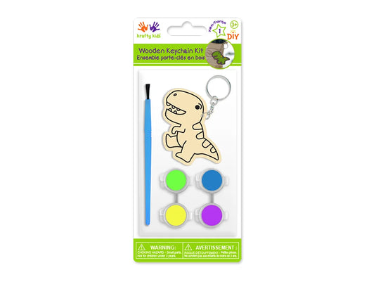 Krafty Kids Kit: DIY Wood Keychain Kit w/4 Paint Pots+Brush D) T-Rex