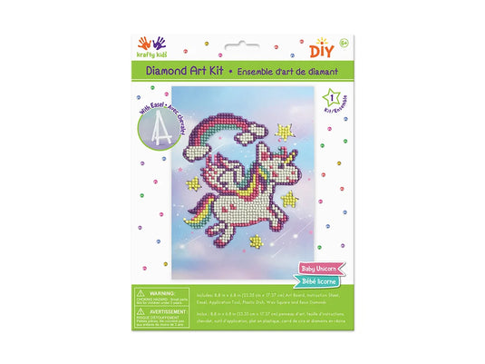 Krafty Kids Kit: 8.8"x6.8" DIY Diamond Painting Kit w/Easel E) Baby Unicorn