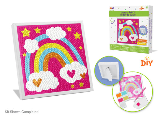 Krafty Kids Kit: 5.7"x5.7" Framed DIY Diamond Painting Canvas Kit w/Stand A) Rainbow