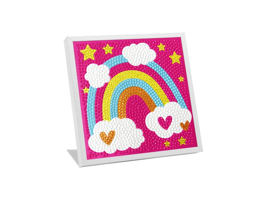 Krafty Kids Kit: 5.7"x5.7" Framed DIY Diamond Painting Canvas Kit w/Stand A) Rainbow