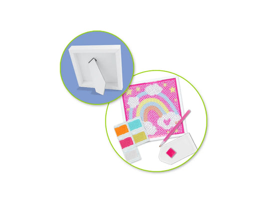 Krafty Kids Kit: 5.7"x5.7" Framed DIY Diamond Painting Canvas Kit w/Stand A) Rainbow