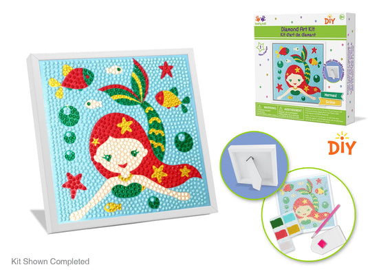 Krafty Kids Kit: 5.7"x5.7" Framed DIY Diamond Painting Canvas Kit w/Stand B) Mermaid