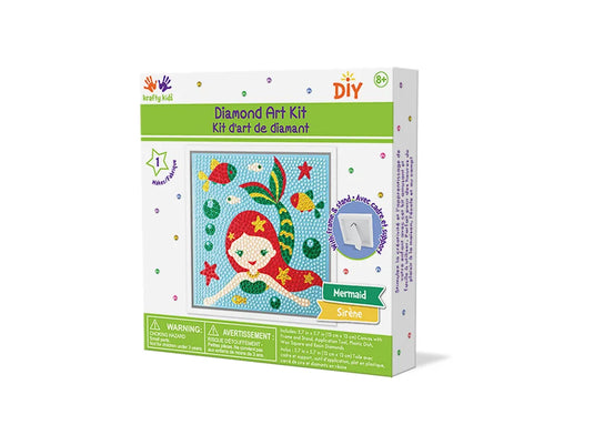 Krafty Kids Kit: 5.7"x5.7" Framed DIY Diamond Painting Canvas Kit w/Stand B) Mermaid