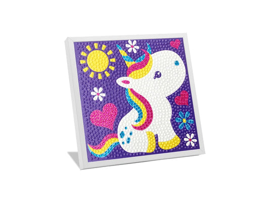 Krafty Kids Kit: 5.7"x5.7" Framed DIY Diamond Painting Canvas Kit w/Stand C) Unicorn