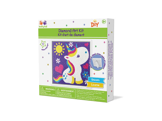 Krafty Kids Kit: 5.7"x5.7" Framed DIY Diamond Painting Canvas Kit w/Stand C) Unicorn