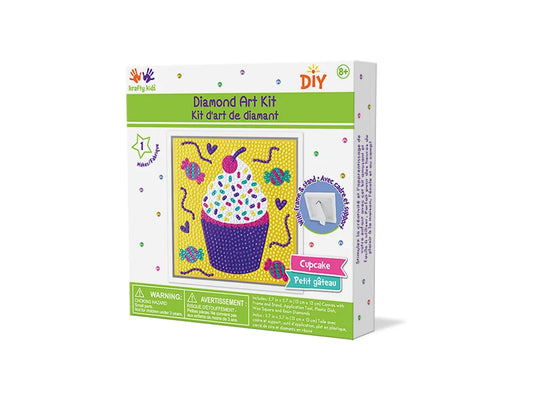 Krafty Kids Kit: 5.7"x5.7" Framed DIY Diamond Painting Canvas Kit w/Stand D) Cupcake