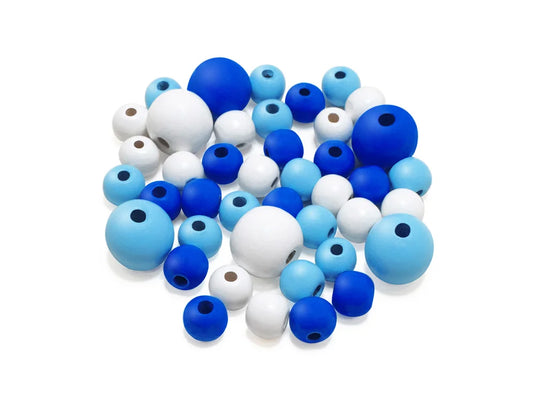 Craftwood: Glossy Round Beads Asst Color+Size 42pc A) Blue Medley