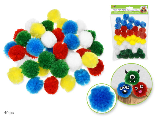 Krafty Kids: 1" Yarn-Poms 40pc B) Primary