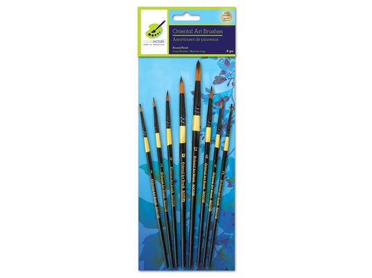 Artist Brush Set: Oriental Art Inspired x8 Wood Handle A) Round Set