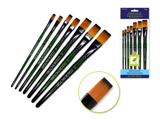 Artist Brush Set: 'Fierce' Art Set x7 Wood Handle A) Flat