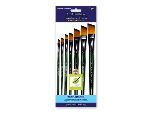 Artist Brush Set: 'Fierce' Art Set x7 Wood Handle B) Angular