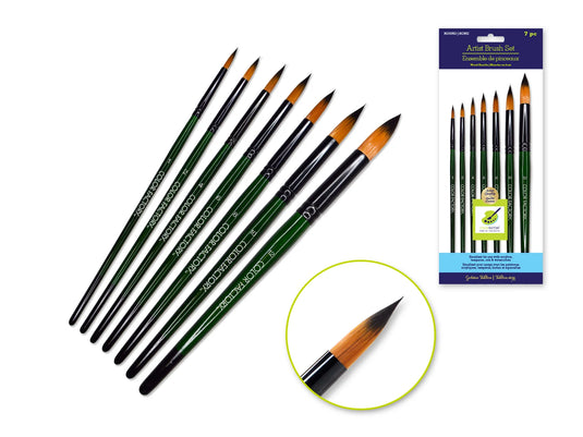 Artist Brush Set: 'Fierce' Art Set x7 Wood Handle C) Round