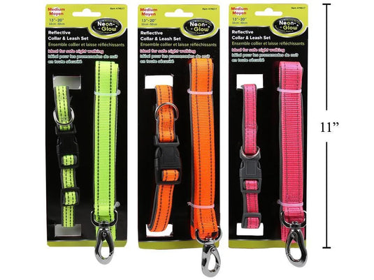PAWS Reflective Collar& Leash Set 13"- 20", TOC w/J Hook(CS)