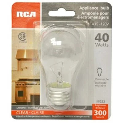 APPLIANCE BULB, VIBRATION+TEMPERATURE RESISTANT, 40 W, 120 V