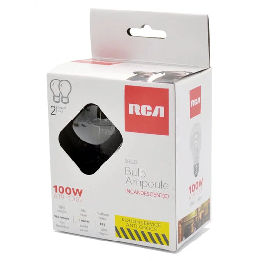 RCA | A19 CLEAR ROUGH SERVICE BULB – 100W, PACK OF 2