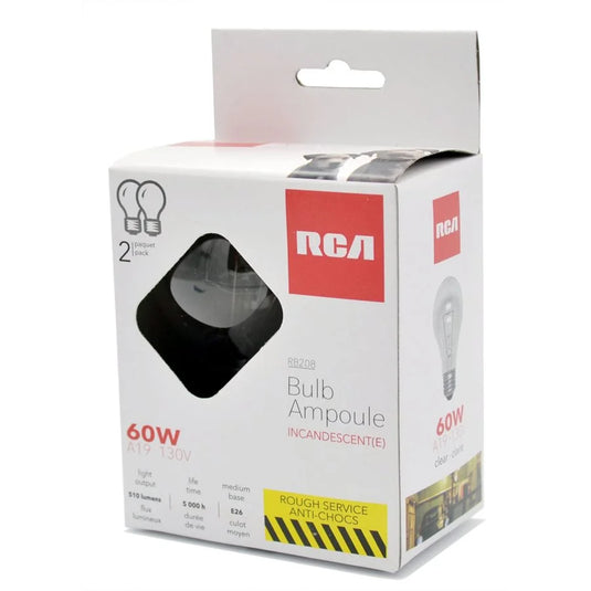 RCA | A19 CLEAR ROUGH SERVICE BULB – 60W, PACK OF 2