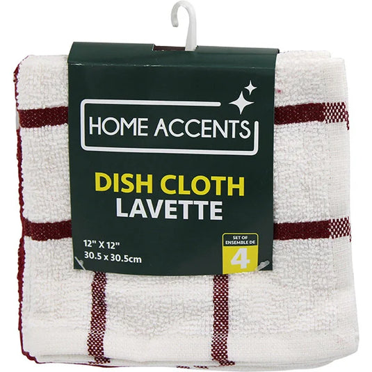 DISH CLOTH 4PK 12IN x12IN Red/White
