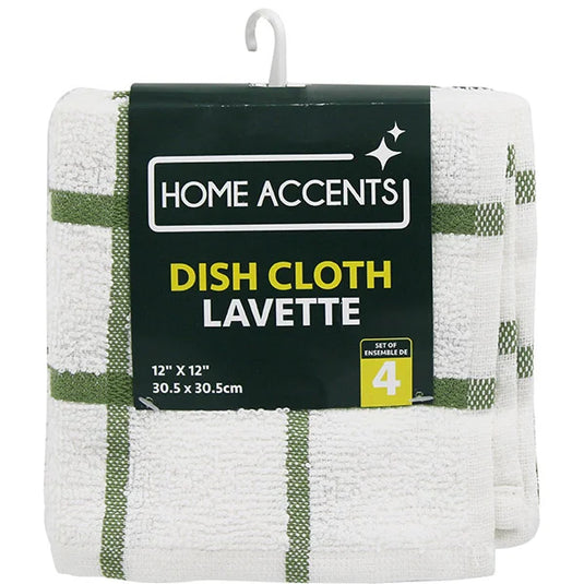 DISH CLOTH 4PK 12IN x12IN Green/White