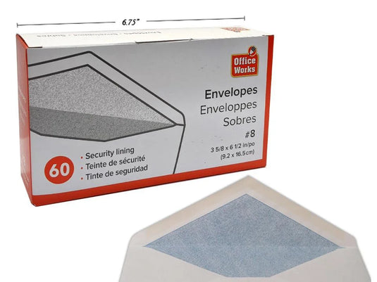 O.WKs. 60-pc #8 Security Envelopes, Boxed