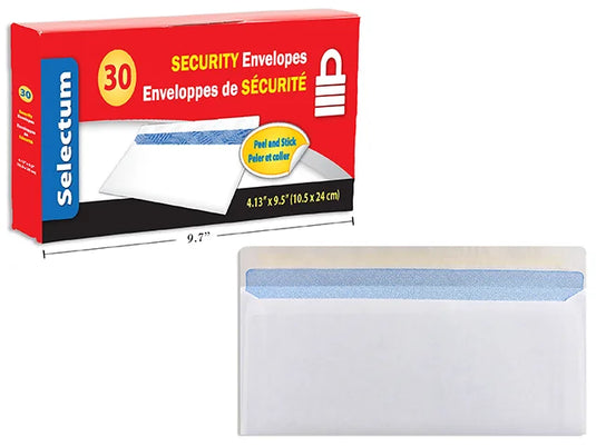 SECURITY PEEL N' SEAL ENVELOPES , 4.13X9.5" 30/BOX #10 WHITE