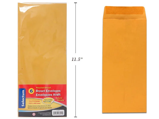 PEEL & SEAL KRAFT ENVELOPES 5X11.5" 6/PKG 95 GMS