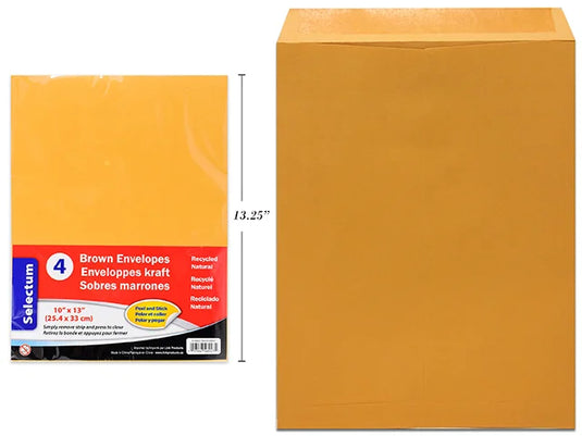 PEEL & SEAL KRAFT ENVELOPES 10X13" 4/PKG 95 GMS