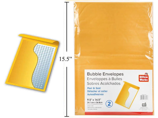 O.WKs. 2-pc Bubble Envelopes, Peel & Seal 9.5 x 14.5" Lbl (HZ)