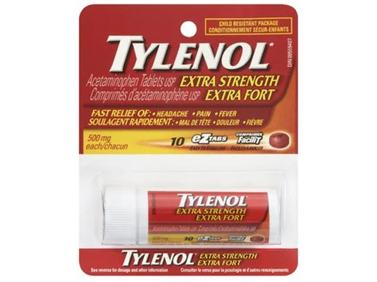 Tylenol Extra Strength Tubes 500mg each, 10 EZ Tabs