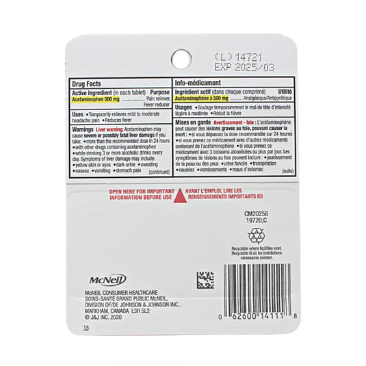 TYLENOL EZ TABS 10CT EXTRA STRENGTH ACETAMINOPHEN 500MG