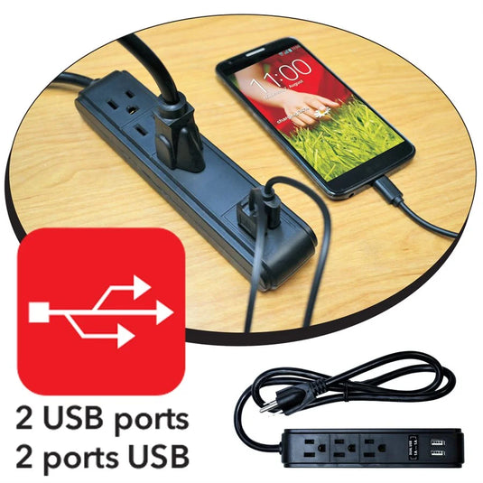 3 OUTLET POWER STRIP WITH 2 USB PORTS