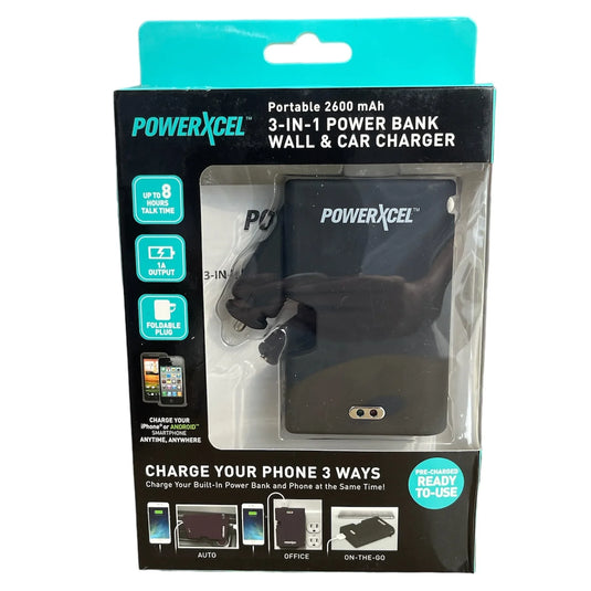 Portable 3-IN-1 Power Bank, Wall & Car Charger