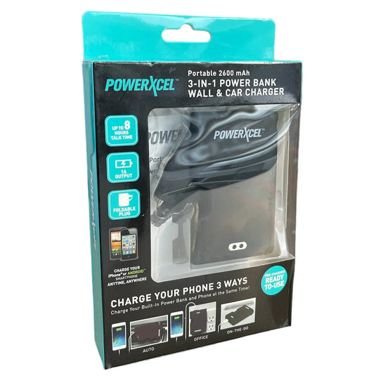 Portable 3-IN-1 Power Bank, Wall & Car Charger