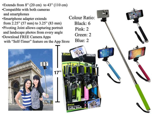 iFocus, Monopod Selfie Stick,8"-43" length, w/ hangtag