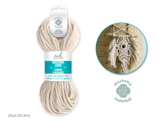 Needlecrafters: 4mm Macramé Cord 25yds (22.8m) A) Ecru