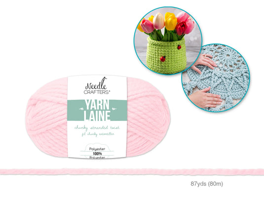 Needlecrafters: 100g Chunky Stranded Twist Poly Yarn A) Baby Pink