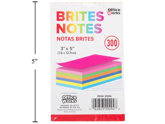 O.Wks,300-sheet 3x5" Ruled Brites Notes