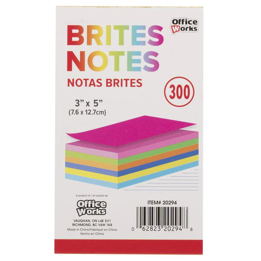 O.Wks,300-sheet 3x5" Ruled Brites Notes