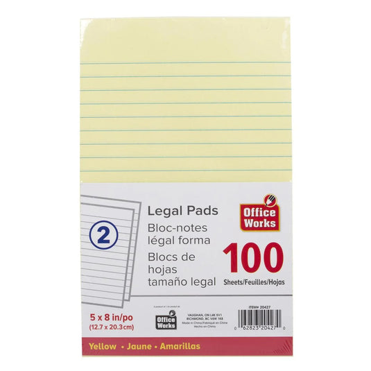 O.WKs. 2 pk 100-sheet, 5x8" Legal Pad,Yellow (HZ)
