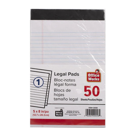 O.WKs. 50-Sheets Legal Pad 5x8", White (HZ)
