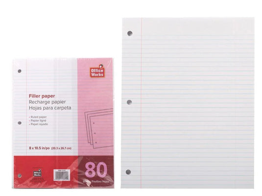 O.WKs. 80-sheet 8"x10.5" Filler Paper, (HZ)