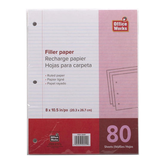 O.WKs. 80-sheet 8"x10.5" Filler Paper, (HZ)