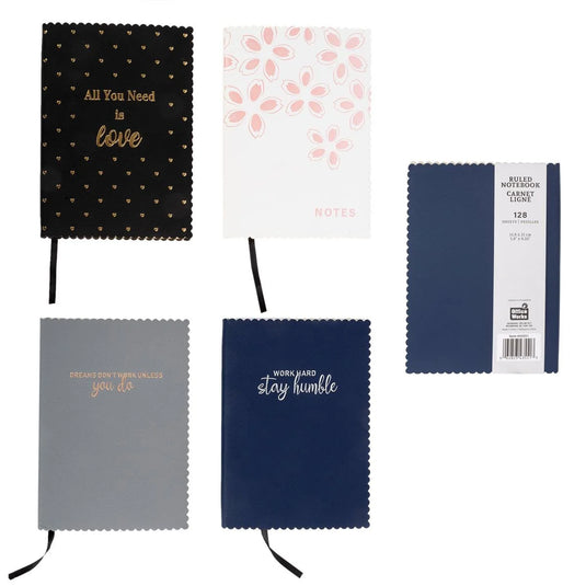 Foil, Ruled Notebook w/shaped edge 4 styles, 128s,80g. soft PU cover